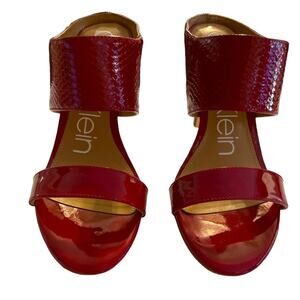 Calvin Klein Lorinda HEELS Womens 7 1/2 RED Snake Skin Pattern Classy Elegant